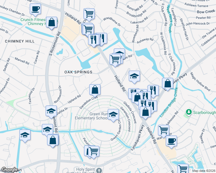 map of restaurants, bars, coffee shops, grocery stores, and more near 942 Smoke Tree Lane in Virginia Beach
