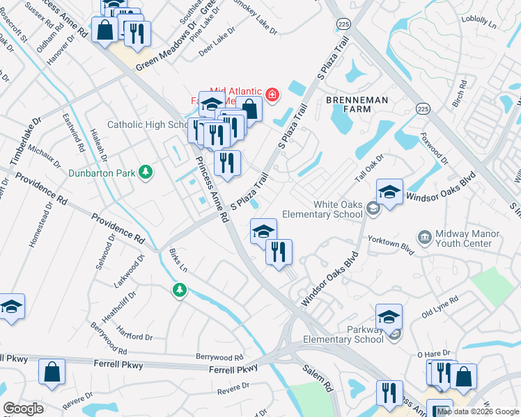 map of restaurants, bars, coffee shops, grocery stores, and more near 4596 Carriage Drive in Virginia Beach