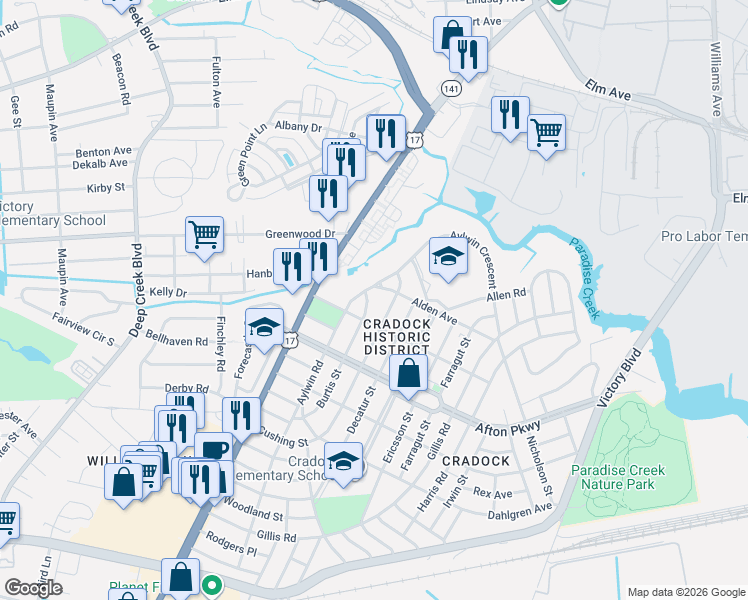 map of restaurants, bars, coffee shops, grocery stores, and more near 25 Cushing Street in Portsmouth