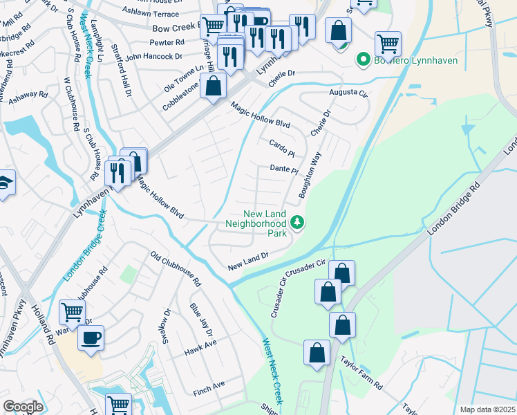 map of restaurants, bars, coffee shops, grocery stores, and more near 2917 Fetsch Place in Virginia Beach