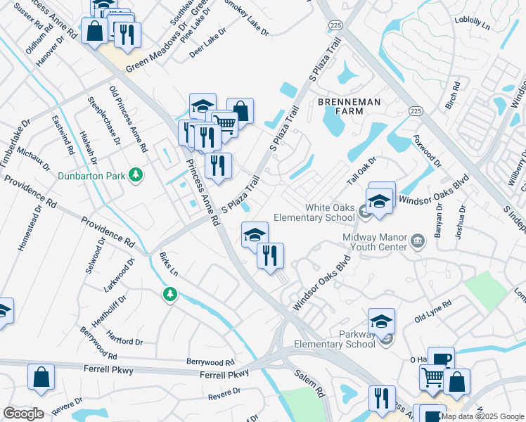 map of restaurants, bars, coffee shops, grocery stores, and more near 4561 Carriage Drive in Virginia Beach