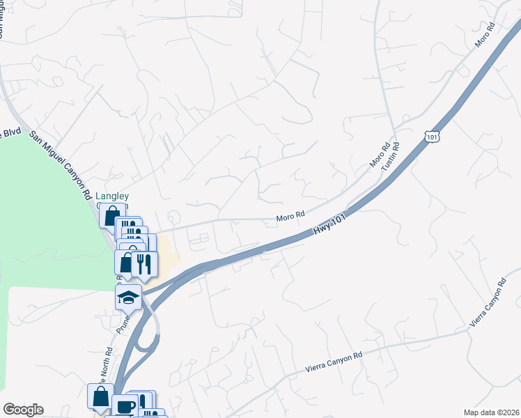 map of restaurants, bars, coffee shops, grocery stores, and more near 7675 Sleepy Hollow Lane in Salinas