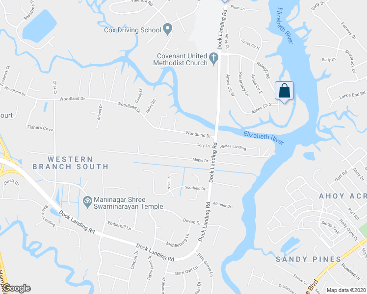 map of restaurants, bars, coffee shops, grocery stores, and more near 4029 Cory Lane in Chesapeake