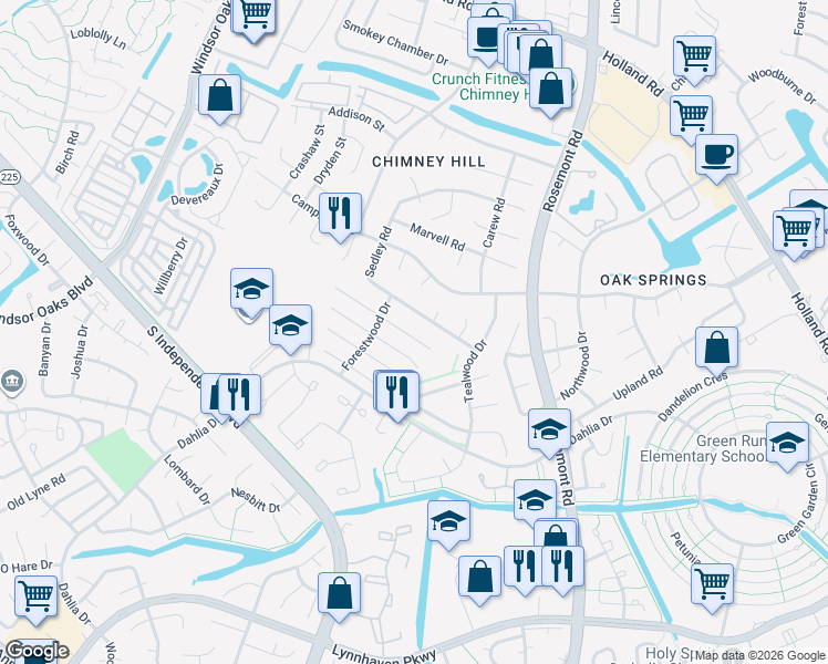map of restaurants, bars, coffee shops, grocery stores, and more near 3836 Foxglove Court in Virginia Beach