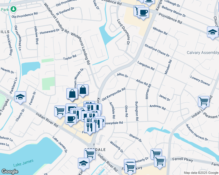 map of restaurants, bars, coffee shops, grocery stores, and more near 1128 Chatmoss Drive in Virginia Beach