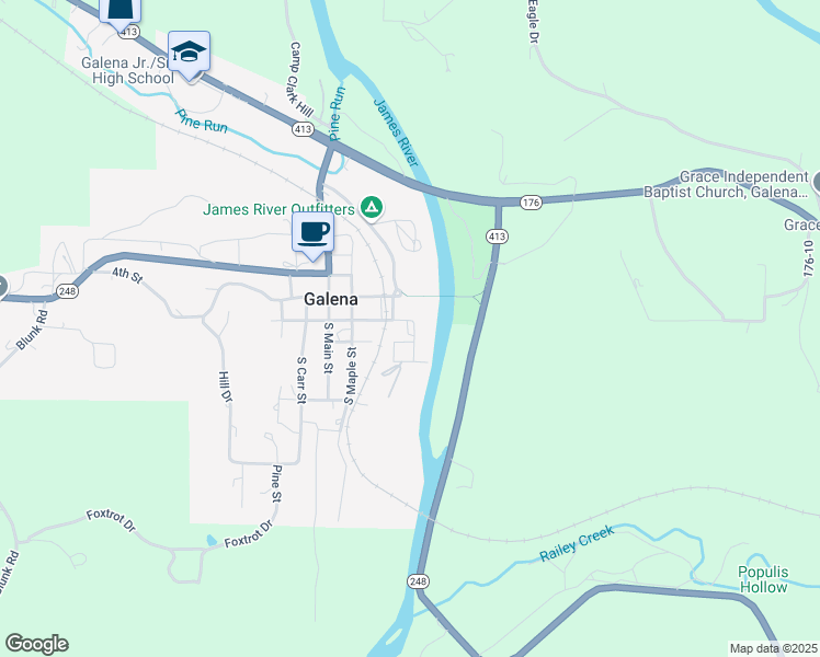 map of restaurants, bars, coffee shops, grocery stores, and more near East 6th Street in Galena