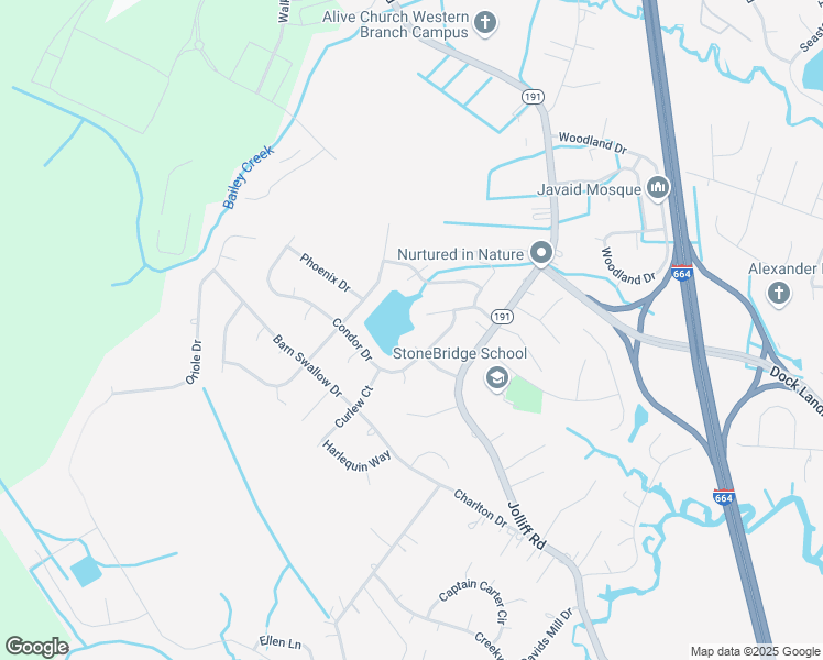 map of restaurants, bars, coffee shops, grocery stores, and more near 4716 Jolliff Woods Drive in Chesapeake