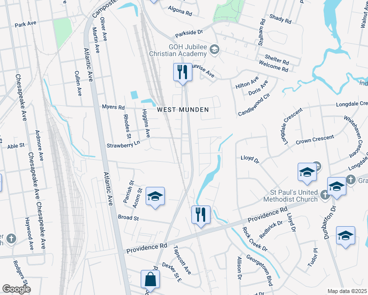 map of restaurants, bars, coffee shops, grocery stores, and more near 2645 Roadside Lane in Chesapeake