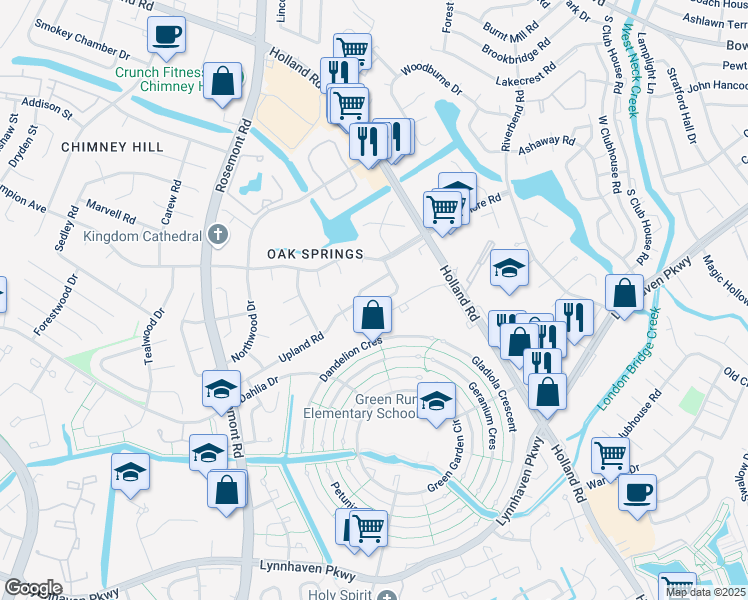 map of restaurants, bars, coffee shops, grocery stores, and more near 961 Smoke Tree Lane in Virginia Beach