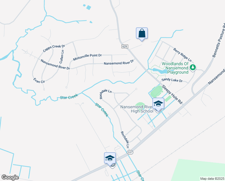map of restaurants, bars, coffee shops, grocery stores, and more near 174 Rochdale Lane in Suffolk