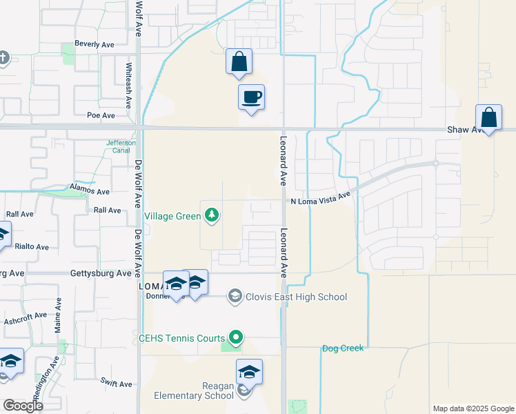 map of restaurants, bars, coffee shops, grocery stores, and more near 3700 Loma Vista Parkway in Clovis