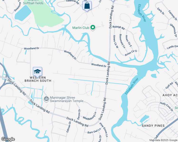 map of restaurants, bars, coffee shops, grocery stores, and more near 4037 Cory Lane in Chesapeake