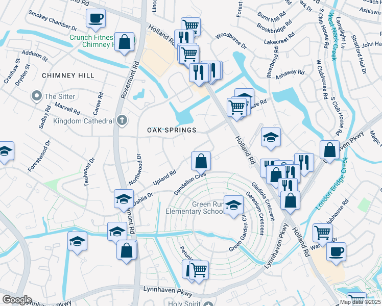 map of restaurants, bars, coffee shops, grocery stores, and more near 1002 Smoke Tree Lane in Virginia Beach