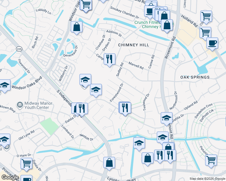 map of restaurants, bars, coffee shops, grocery stores, and more near 3848 Meadowbrook Court in Virginia Beach
