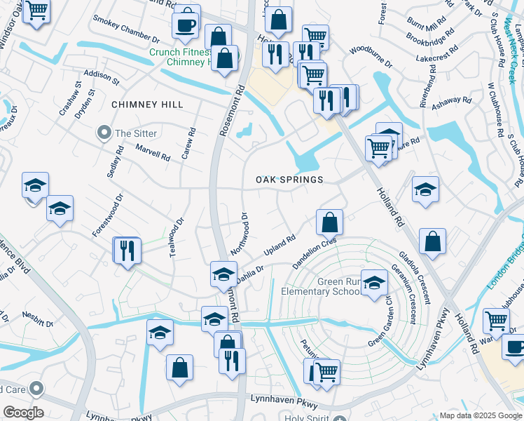 map of restaurants, bars, coffee shops, grocery stores, and more near 3789 Ridgeview Court in Virginia Beach