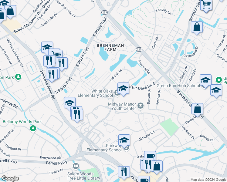 map of restaurants, bars, coffee shops, grocery stores, and more near 4300 Lumberjack Drive in Virginia Beach