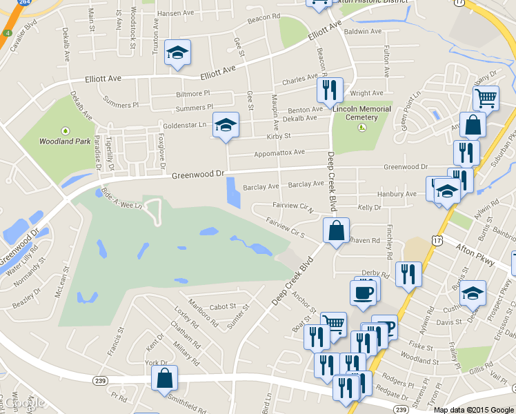 map of restaurants, bars, coffee shops, grocery stores, and more near 209 Fairview Circle North in Portsmouth