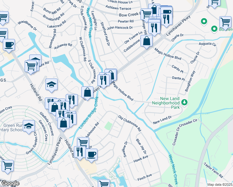map of restaurants, bars, coffee shops, grocery stores, and more near 3133 Magic Hollow Boulevard in Virginia Beach