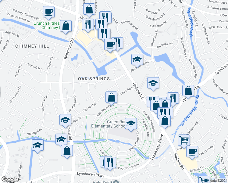 map of restaurants, bars, coffee shops, grocery stores, and more near 953 Smoke Tree Lane in Virginia Beach