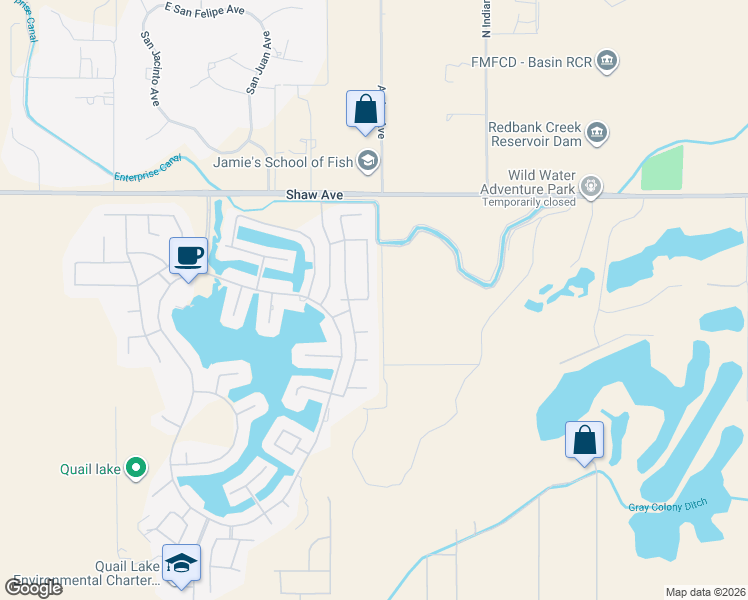 map of restaurants, bars, coffee shops, grocery stores, and more near 11074 East Le Conte Pass Court in Clovis