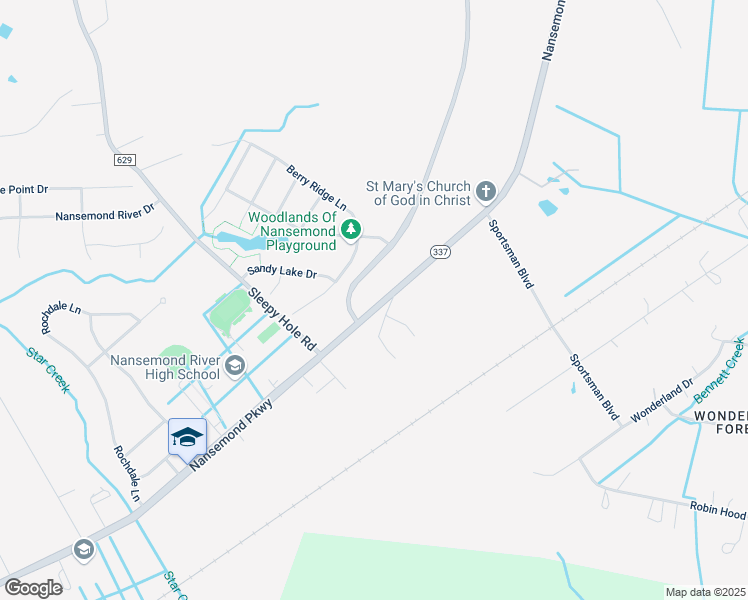 map of restaurants, bars, coffee shops, grocery stores, and more near 3477 Nansemond Parkway in Suffolk