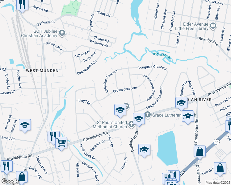 map of restaurants, bars, coffee shops, grocery stores, and more near 441 Crown Crescent in Chesapeake