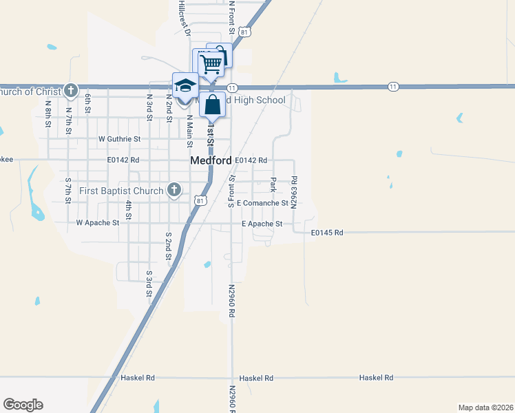map of restaurants, bars, coffee shops, grocery stores, and more near 300 South Chicago Street in Medford