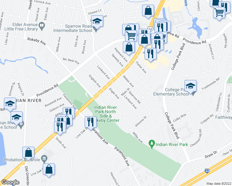 map of restaurants, bars, coffee shops, grocery stores, and more near 1928 Engle Avenue in Chesapeake