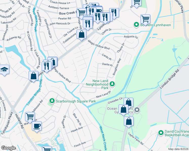 map of restaurants, bars, coffee shops, grocery stores, and more near 2928 Guther Place in Virginia Beach