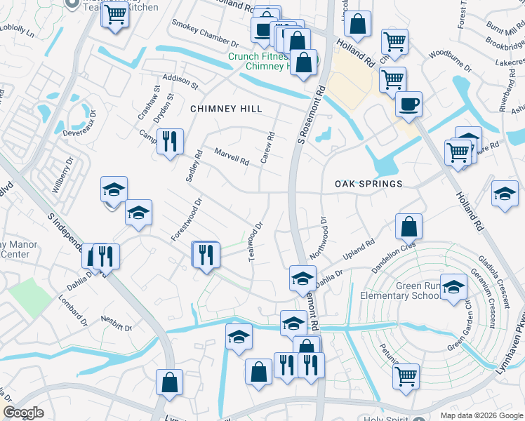 map of restaurants, bars, coffee shops, grocery stores, and more near 1044 Tealwood Drive in Virginia Beach