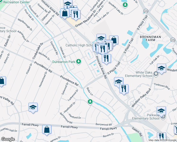 map of restaurants, bars, coffee shops, grocery stores, and more near 4509 Old Princess Anne Road in Virginia Beach