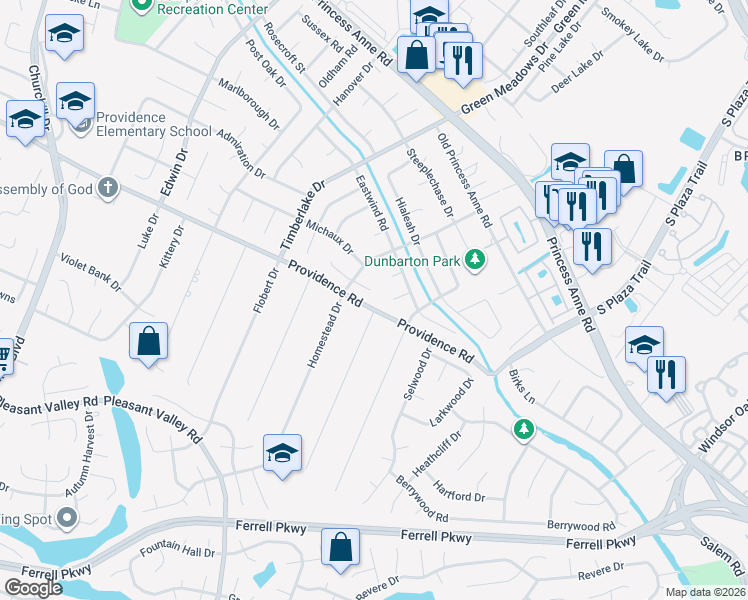 map of restaurants, bars, coffee shops, grocery stores, and more near 1100 Glenside Drive in Virginia Beach