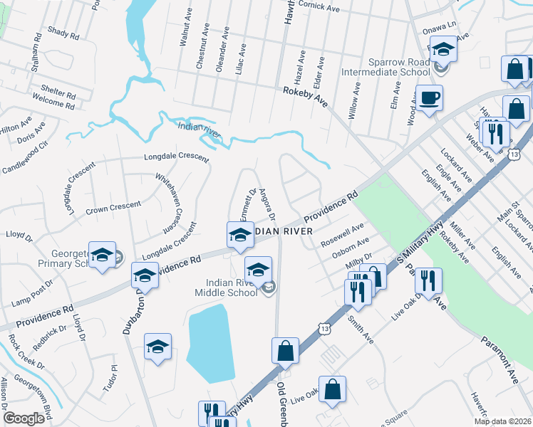 map of restaurants, bars, coffee shops, grocery stores, and more near 3921 Hubard Drive in Chesapeake