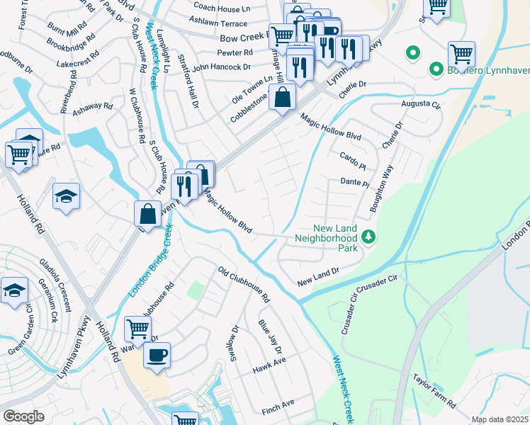 map of restaurants, bars, coffee shops, grocery stores, and more near 3100 Sturbridge Court in Virginia Beach