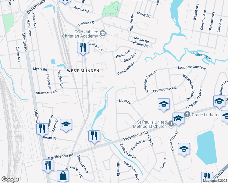 map of restaurants, bars, coffee shops, grocery stores, and more near 2520 Rock Creek Drive in Chesapeake
