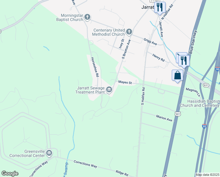 map of restaurants, bars, coffee shops, grocery stores, and more near 814 Horseshoe Road in Jarratt