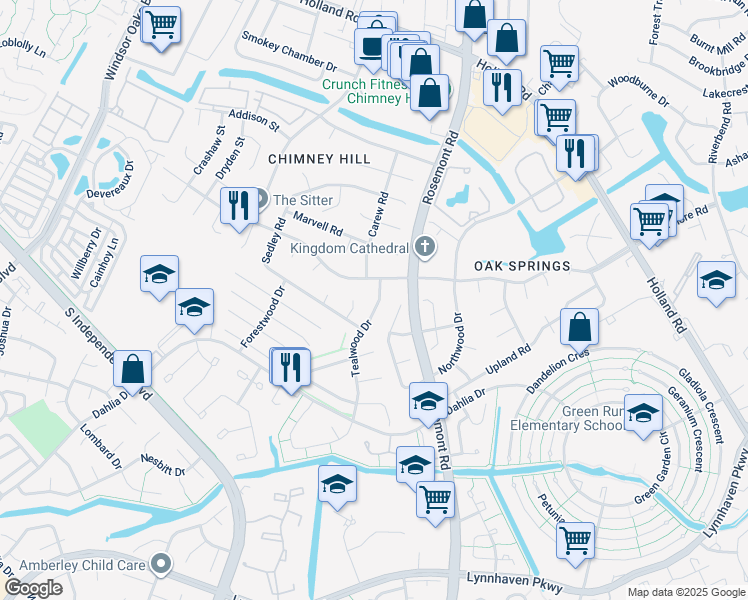 map of restaurants, bars, coffee shops, grocery stores, and more near 1016 Tealwood Drive in Virginia Beach