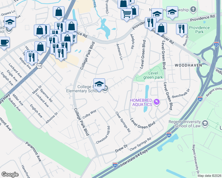 map of restaurants, bars, coffee shops, grocery stores, and more near 6137 Tradewinds Court in Virginia Beach