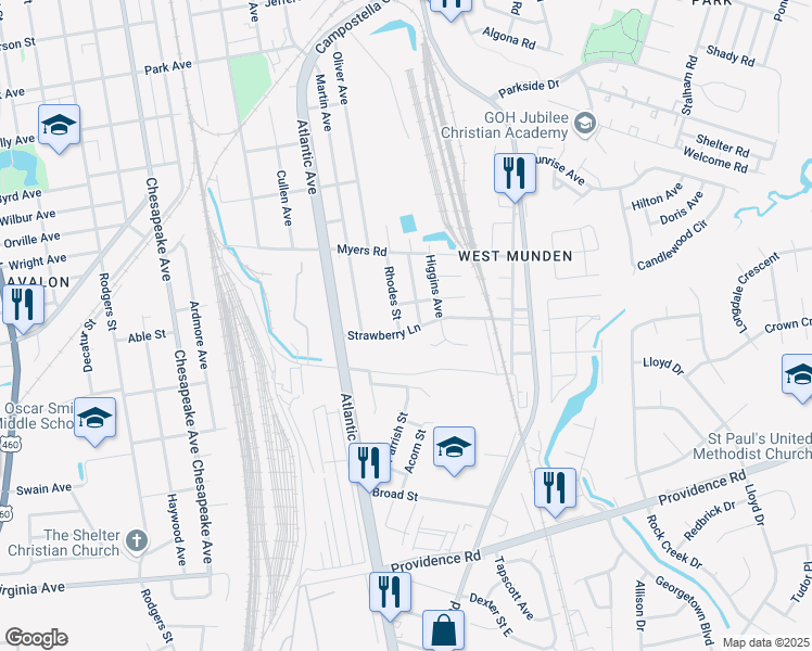 map of restaurants, bars, coffee shops, grocery stores, and more near 2432 Strawberry Lane in Chesapeake