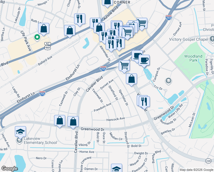 map of restaurants, bars, coffee shops, grocery stores, and more near 800 Dorset Avenue in Portsmouth