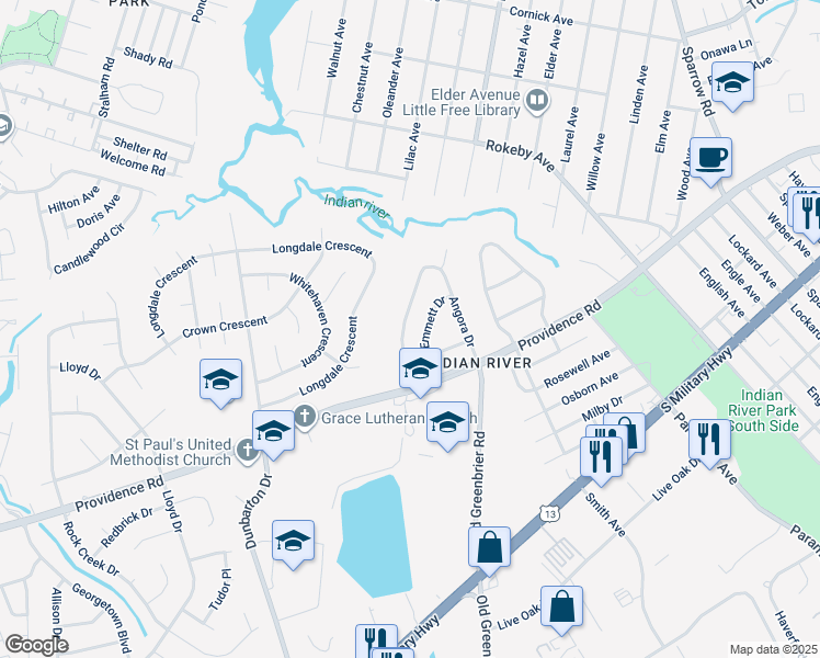 map of restaurants, bars, coffee shops, grocery stores, and more near 2028 Phyllis Drive in Chesapeake