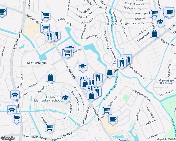 map of restaurants, bars, coffee shops, grocery stores, and more near in Virginia Beach