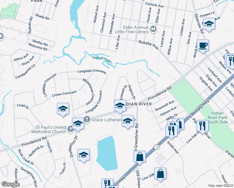 map of restaurants, bars, coffee shops, grocery stores, and more near 2028 Phyllis Drive in Chesapeake