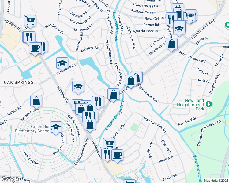 map of restaurants, bars, coffee shops, grocery stores, and more near 952 Fern Ridge Road in Virginia Beach