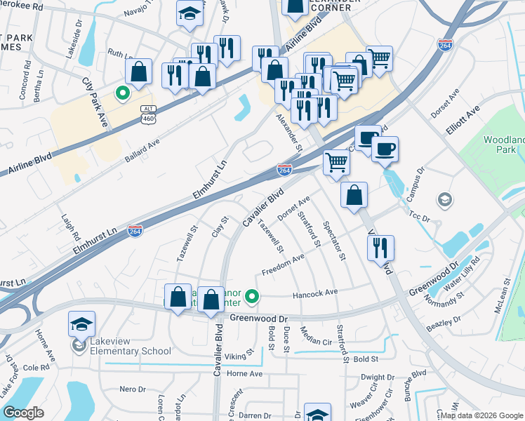 map of restaurants, bars, coffee shops, grocery stores, and more near 810 Cavalier Boulevard in Portsmouth