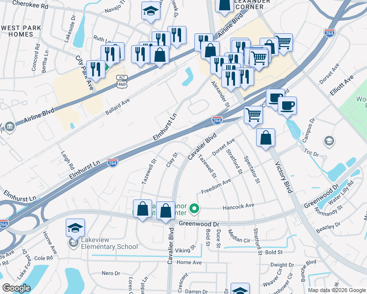 map of restaurants, bars, coffee shops, grocery stores, and more near 806 Tazewell Street in Portsmouth