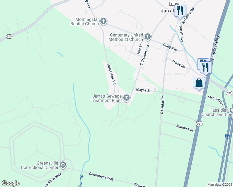 map of restaurants, bars, coffee shops, grocery stores, and more near 540 Horseshoe Road in Jarratt