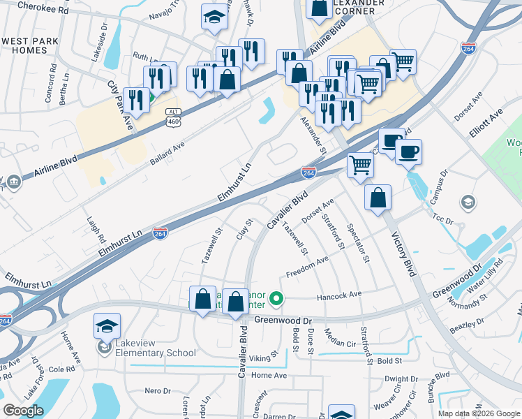 map of restaurants, bars, coffee shops, grocery stores, and more near 806 Tazewell Street in Portsmouth