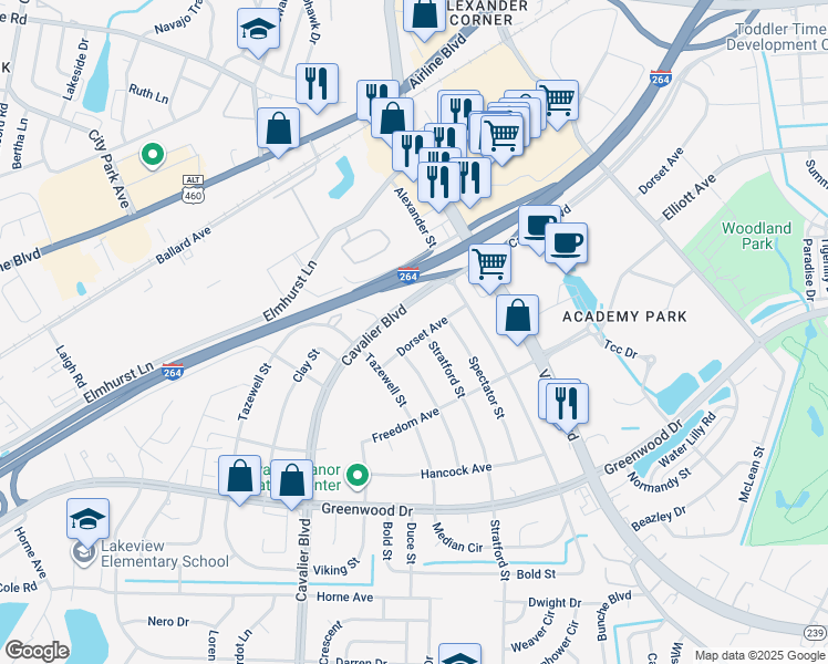 map of restaurants, bars, coffee shops, grocery stores, and more near 800 Dorset Avenue in Portsmouth
