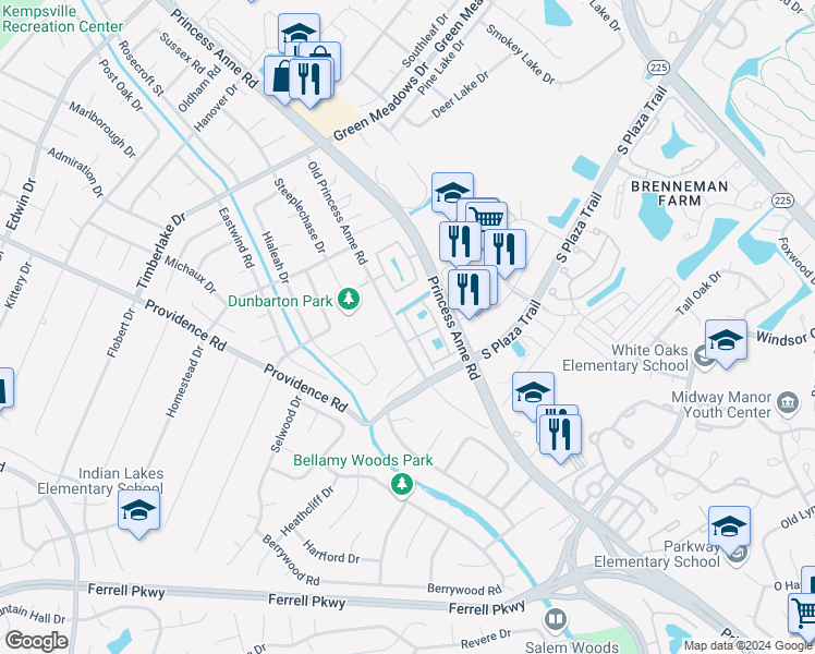 map of restaurants, bars, coffee shops, grocery stores, and more near 4513 Brinker Drive in Virginia Beach